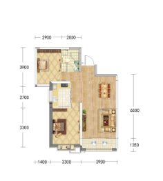 长城嘉峪苑2室2厅1厨1卫建面91.65㎡