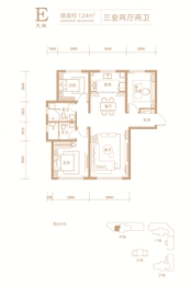 中冶德贤华府3室2厅1厨2卫建面124.00㎡