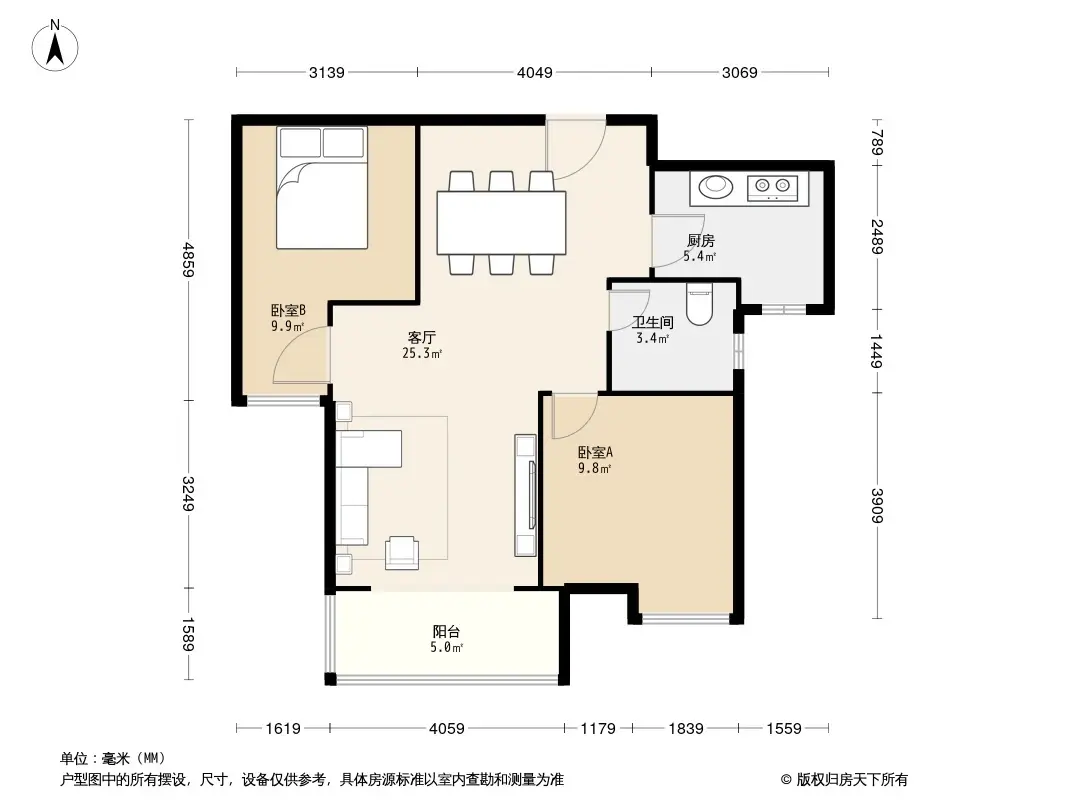 新城璟汇2居室户型图