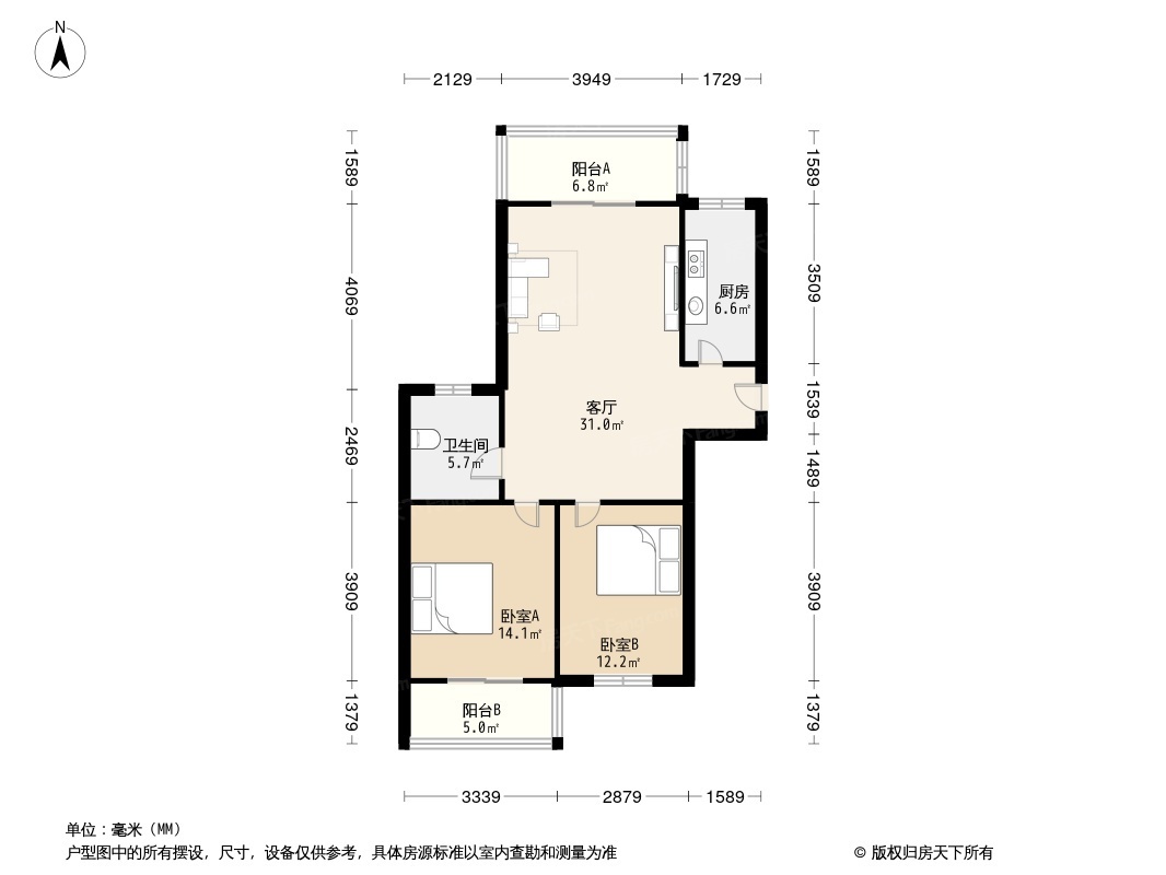 合汇景苑2居室户型图