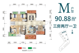 富盈·阳光新城3室2厅1厨1卫建面90.88㎡