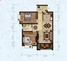 海鹏比邻湾2室2厅1厨1卫建面88.00㎡