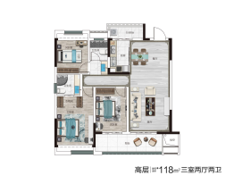 涡阳禹洲名邦·状元府3室2厅1厨2卫建面118.00㎡