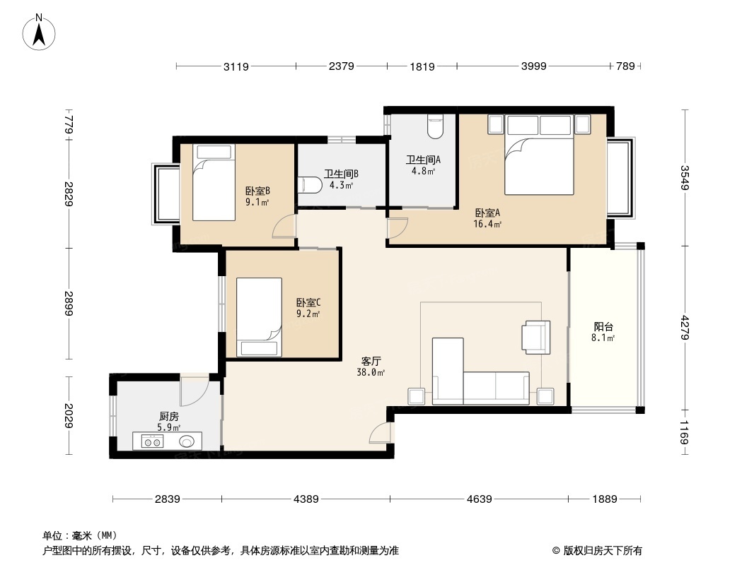 中华家园东区3居室户型图