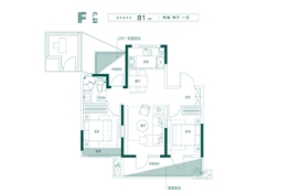 富力城2室2厅1厨1卫建面81.00㎡