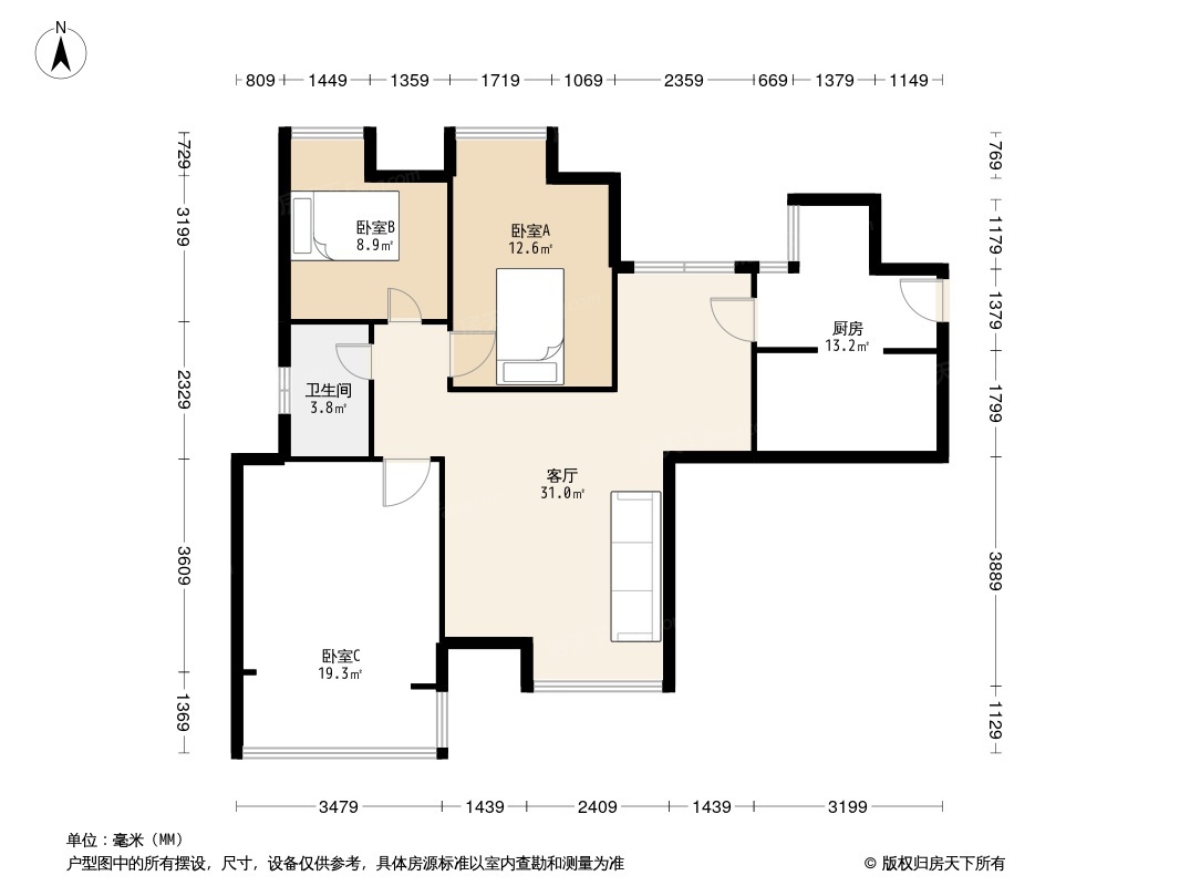 东洪广厦3居室户型图