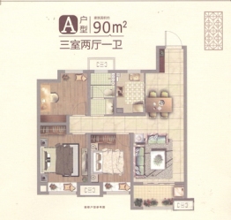 徐州吾悦广场3室2厅1厨1卫建面90.00㎡