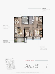 龙湖春江天越3室2厅1厨1卫建面86.00㎡