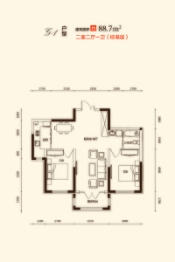 鑫丰云筑2室2厅1厨1卫建面88.70㎡