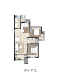 蓝光玖珑台3室2厅1厨1卫建面89.00㎡