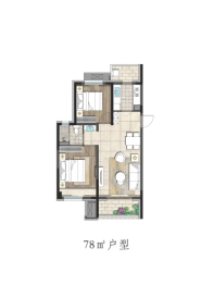 蓝光玖珑台2室2厅1厨1卫建面78.00㎡