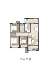 蓝光玖珑台3室2厅1厨1卫建面99.00㎡