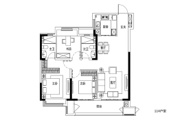 华盛·品樾公馆3室2厅1厨2卫建面114.00㎡