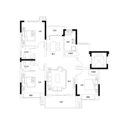 东豪紫园3室2厅1厨2卫建面123.38㎡