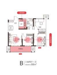 永威城3室2厅1厨1卫建面88.00㎡