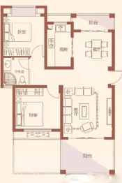 鼎盛华府2室2厅1厨1卫建面90.00㎡