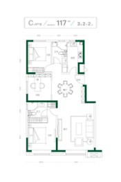 锦悦府3室2厅1厨2卫建面117.00㎡