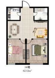恩泰卓越学府2室2厅1厨1卫建面62.12㎡