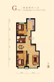 公元天下2室2厅1厨1卫建面87.53㎡