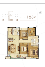 中梁金科启宸4室2厅1厨2卫建面128.00㎡