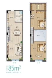 碧水源时光汇2室2厅1厨1卫建面85.00㎡