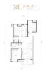 1、2号楼建面约114-117平米户型