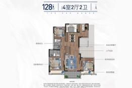 橡树澜湾花园4室2厅1厨2卫建面128.00㎡