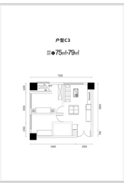 金侨上街2室2厅1厨1卫建面79.00㎡