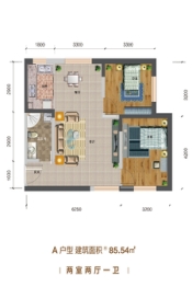 金城御景园2室2厅1厨1卫建面85.54㎡