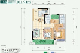 澳海文澜府3室2厅1厨2卫建面101.91㎡