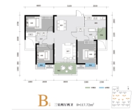 长房宁都公馆3室2厅1厨2卫建面117.22㎡