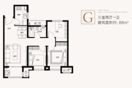 金辉优步水岸3室2厅1厨1卫建面88.00㎡