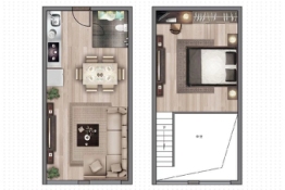 时光大厦1室2厅1厨1卫建面39.00㎡