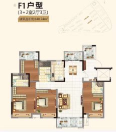 恒泰湘壹府4室2厅1厨3卫建面140.00㎡