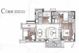 碧桂园中心4室2厅1厨2卫建面115.00㎡