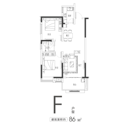 新慧御湖城2室2厅1厨1卫建面86.00㎡