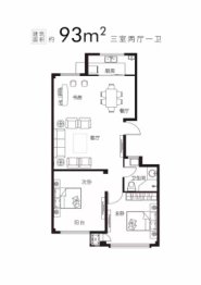 鼎元府邸3室2厅1厨1卫建面93.00㎡