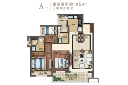 海蓝奥园滨江一号3室2厅1厨2卫建面95.00㎡