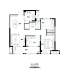 国贸九溪原3室2厅1厨1卫建面83.00㎡