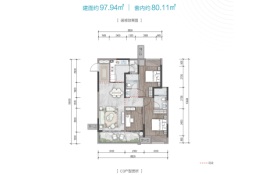 美的云来2室2厅1厨2卫建面97.94㎡