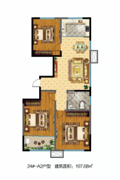 东方太阳城3室2厅1厨1卫建面107.68㎡