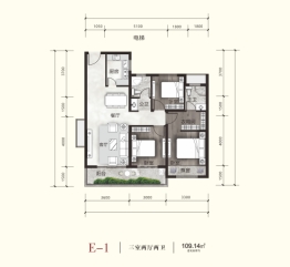 蓝天.澜湖小镇3室2厅1厨2卫建面109.14㎡