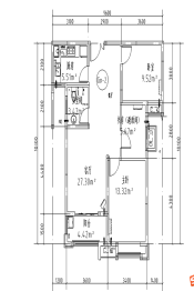 天明城2室2厅1厨1卫建面98.00㎡