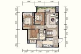 金科·中梁江山印2室2厅1厨1卫建面88.91㎡