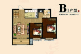 国宾壹号院2室2厅1厨1卫建面86.38㎡