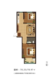天保绿城2室1厅1厨1卫建面70.25㎡