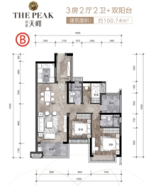 创基天峰3室2厅1厨2卫建面100.74㎡