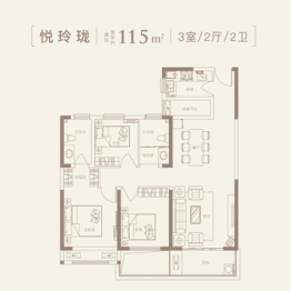 中建观湖悦府3室2厅1厨2卫建面115.00㎡