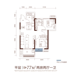 禹洲·郎溪上里2室2厅1厨1卫建面77.00㎡