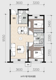 亚泰·鲲鹏府2室2厅1厨1卫建面84.00㎡